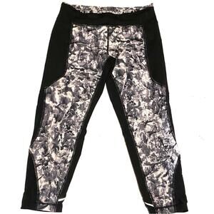 Zella Cropped Mesh Panel Black and White Activewear Leggings Women's M Medium